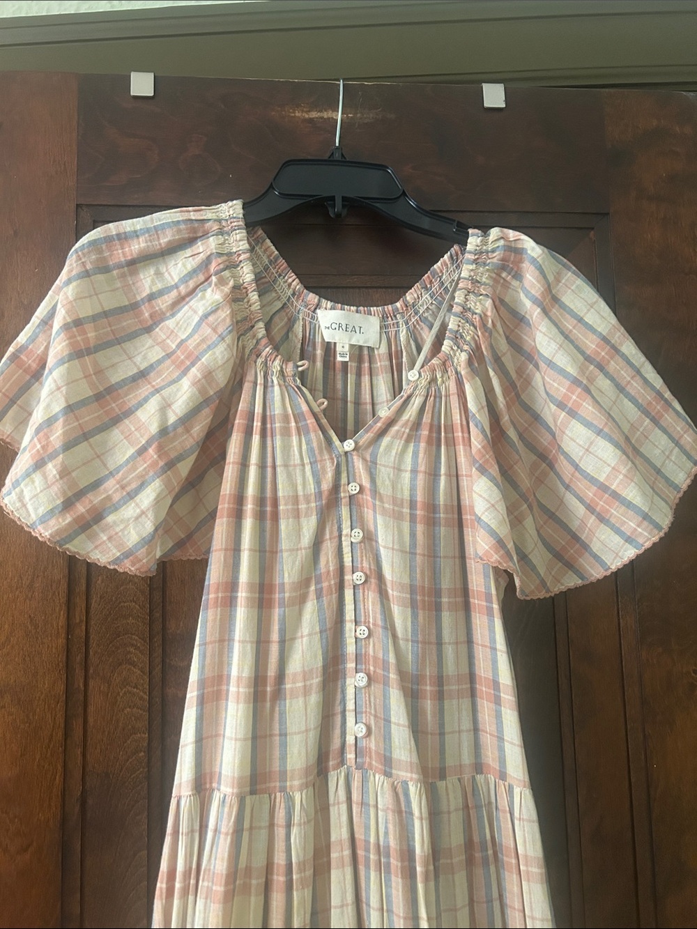 THE GREAT Light Plaid Tiered Maxi Dress with Puff Sleeves - Picture 2 of 9